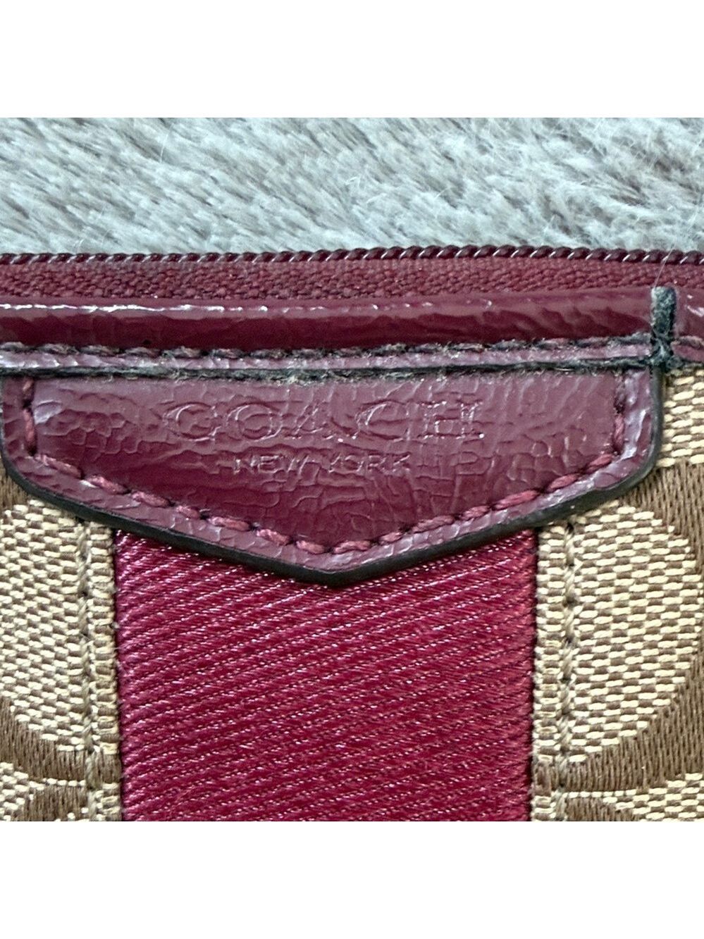 Coach Khaki/Brown Signature Canvas Wristlet with Burgundy Stripe - Picture 5 of 5